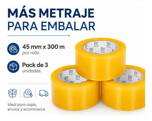 Cinta Adhesiva De Embalaje Bysupply Transparente De Polipropileno, Pack Con 3 Unidades De 4.5 Cm X 300 M - imagen 2
