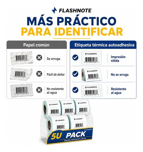 Etiquetas Térmicas Autoadhesivas Rollo 50x30mm Flashnote Pack X5 1000 Etiquetas Por Rollo Superficie Impermeable Para Envios Resistente Al A - imagen 6