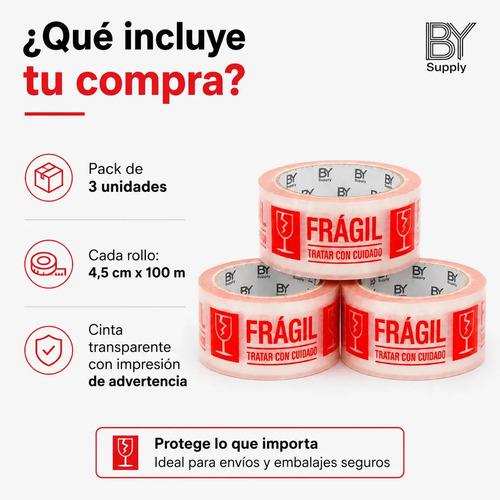 Cinta De Embalaje Bysupply Frágil, 4.5 Cm X 100 M, Pack De 3 Unidades Para Delicados - imagen 2