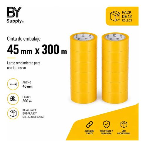 Cinta Embalaje Bysupply 45mm X 300m Pack 12 Unidades Adhesiva Transparente Polipropileno Alta Duracion Cajas Envios Ecommerce Industrial - imagen 3