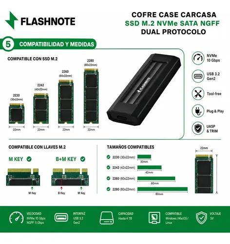 Cofre Case Carcasa Flashnote Disco Ssd M.2 Nvme Sata Ngff Dual Protocolo Usb-c Usb-a 3.1 3.2 Gen2 10gbps Aluminio Adaptador Disco Duro Solid - imagen 3
