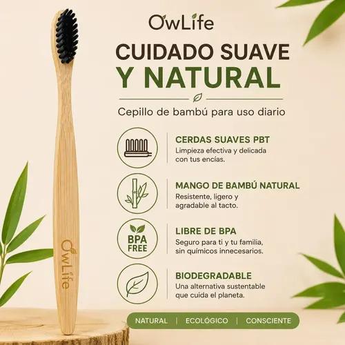 Cepillo Dientes Bambu Owlife Cerdas Suave Biodegradable Libre Bpa Ecologico Negro - imagen 2