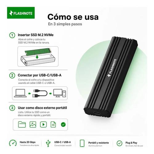 Cofre Case Carcasa Flashnote Ssd M.2 Nvme Pcie Usb-c Usb-a 3.2 Gen2x2 20gbps Aluminio Adaptador Disco Duro Solido Externo Portatil Alta Velo - imagen 3