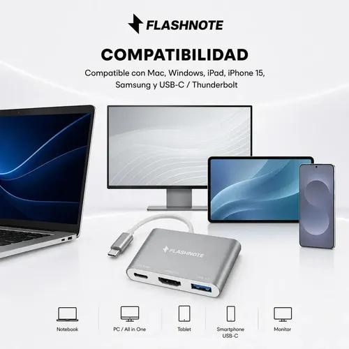 Hub Adaptador Flashnote Usb Tipo C Usb-c 3 En 1 Multipuerto Hdmi 4k 30hz Usb 3.0 Pd 100w Carga Rapida Mac Macbook Windows Notebook Pc iPad T - imagen 6
