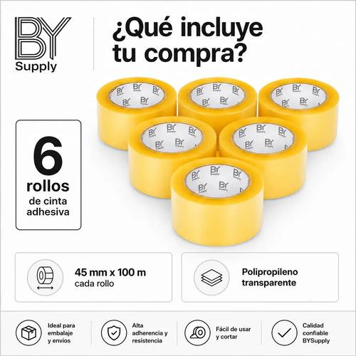 Cinta Embalaje Bysupply 45mm X 100m Pack 6 Unidades Adhesiva Transparente Polipropileno Cajas Carton Envios Ecommerce Mercado Libre Bodega P - imagen 2