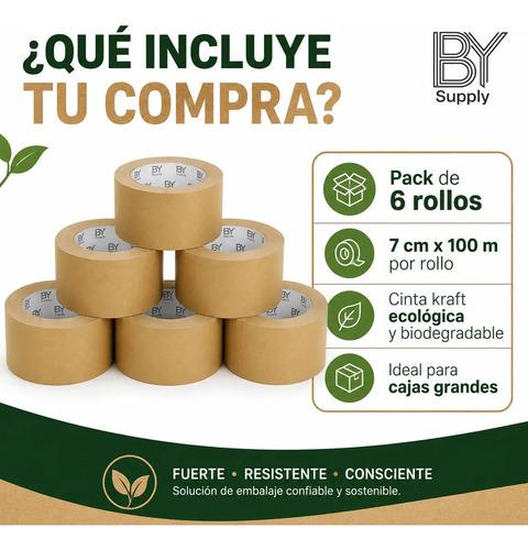 Cinta Adhesiva Kraft Bysupply De 7 Cm X 100 M, Pack De 6 Unidades Para Embalaje Ecológico - imagen 2