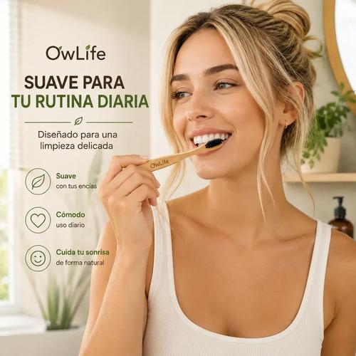 Cepillo Dientes Bambu Owlife Cerdas Suave Biodegradable Libre Bpa Ecologico Negro - imagen 3