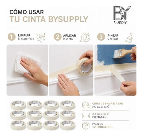 Cinta De Enmascarar Bysupply De Papel Crepé, Pack De 12 Unidades, 2.4 Cm X 40 M Para Pintura, Madera Y Auto - imagen 7