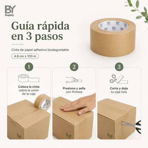 Cinta De Embalaje Bysupply Kraft Premium Para Cajas Eco, De Papel Adhesivo Biodegradable, 4.8 Cm X 100 M - imagen 4