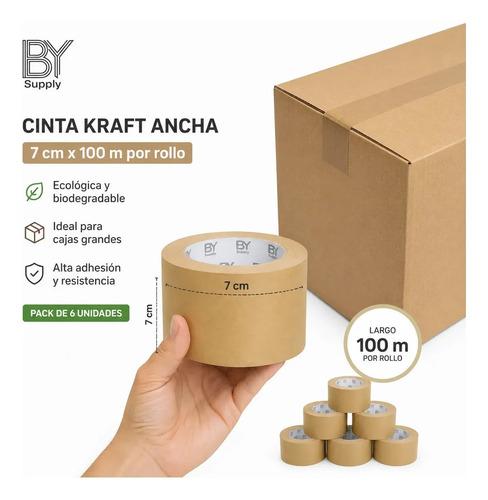 Cinta Adhesiva Kraft Bysupply De 7 Cm X 100 M, Pack De 6 Unidades Para Embalaje Ecológico - imagen 4