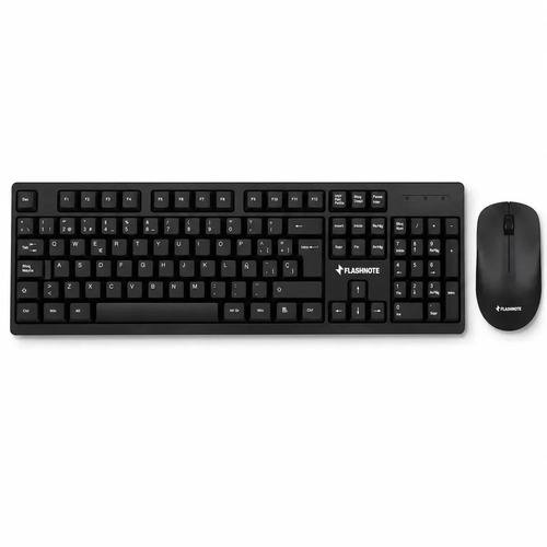 Combo Teclado Mouse Inalambrico Flashnote 2.4ghz Wireless Latinoamericano Ñ Numerico Pc Notebook Laptop Mac Macbook Windows Android Nano Receptor Usb Oficina Home Ergonomico Multimedia Negro