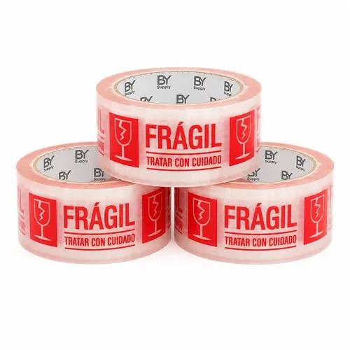 Cinta De Embalaje Bysupply Frágil, 4.5 Cm X 100 M, Pack De 3 Unidades Para Delicados
