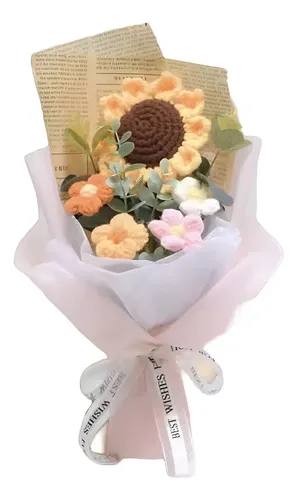 Ramo De Flores A Crochet Con Girasol Margaritas Bouquet