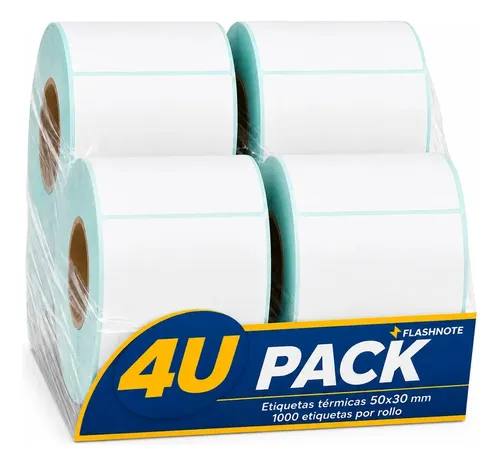 Etiquetas Térmicas Autoadhesivas Rollo 50x30mm Flashnote Pack X4 1000 Etiquetas Por Rollo Superficie Impermeable Para Envios Resistente Al Agua Compatible Con Impresoras Zebra Xprinter Blanco