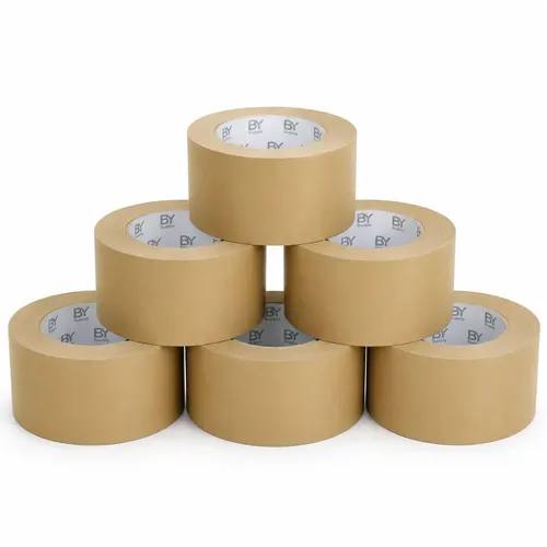 Cinta Adhesiva Kraft Bysupply De 7 Cm X 100 M, Pack De 6 Unidades Para Embalaje Ecológico
